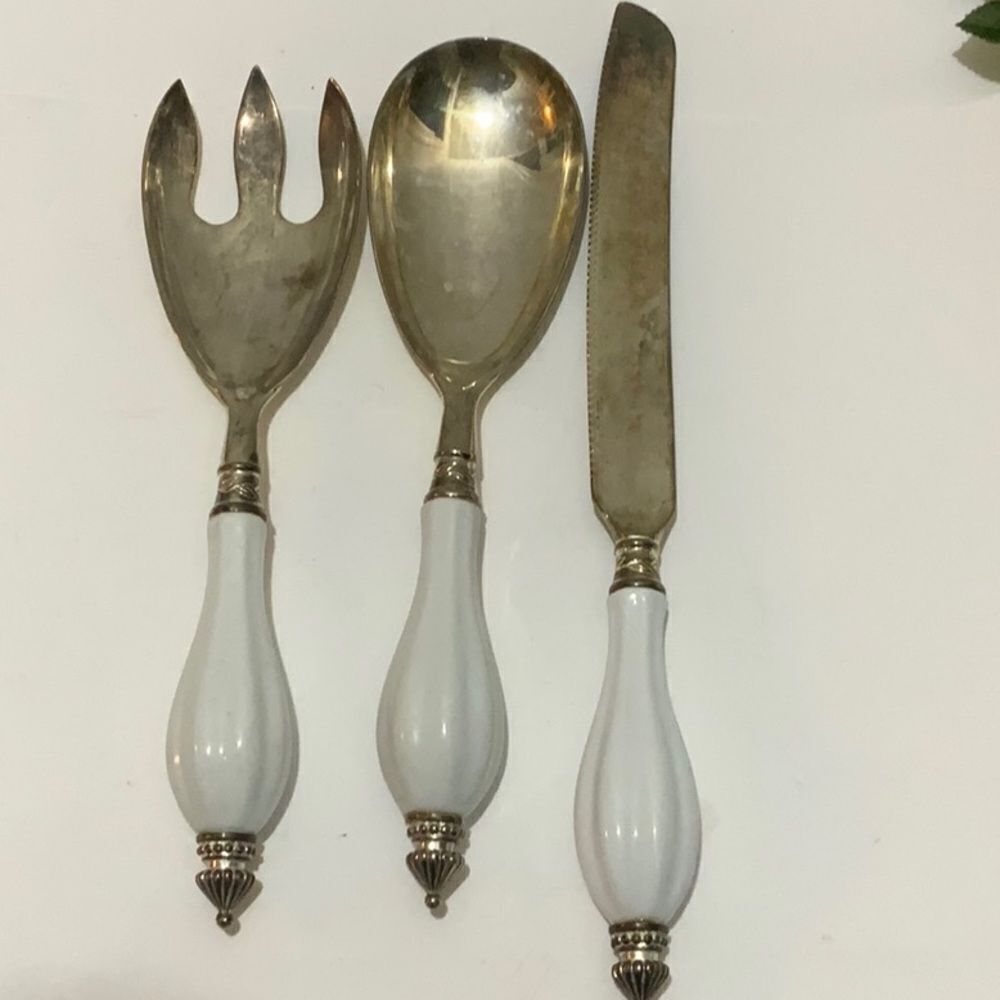Godinger Art Co. Silver Plated 3 Pc. Hostess Serving Set w/ Porcelain Handle G2